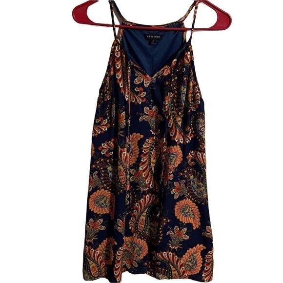 AS U WISH Dress Paisley Print Spaghetti Strap Navy Sleeveless Casual - Picture 1 of 6